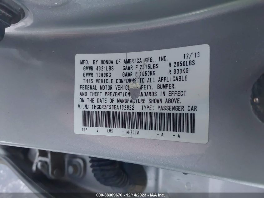 2014 HONDA ACCORD SPORT - 1HGCR2F50EA102922