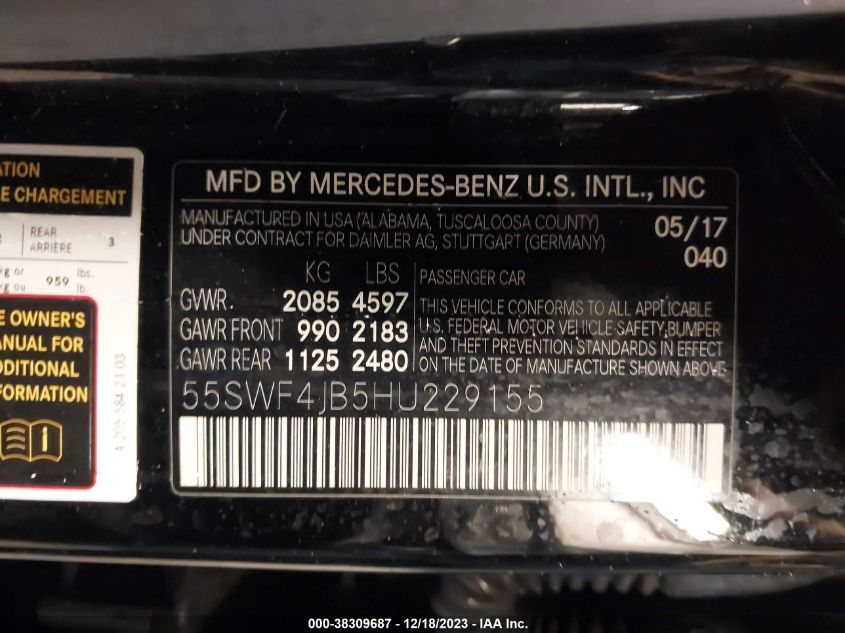 2017 MERCEDES-BENZ C 300 LUXURY/SPORT - 55SWF4JB5HU229155