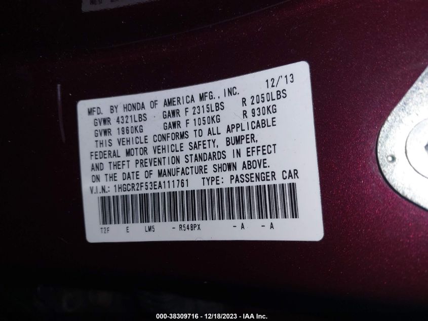 2014 HONDA ACCORD SPORT - 1HGCR2F53EA111761