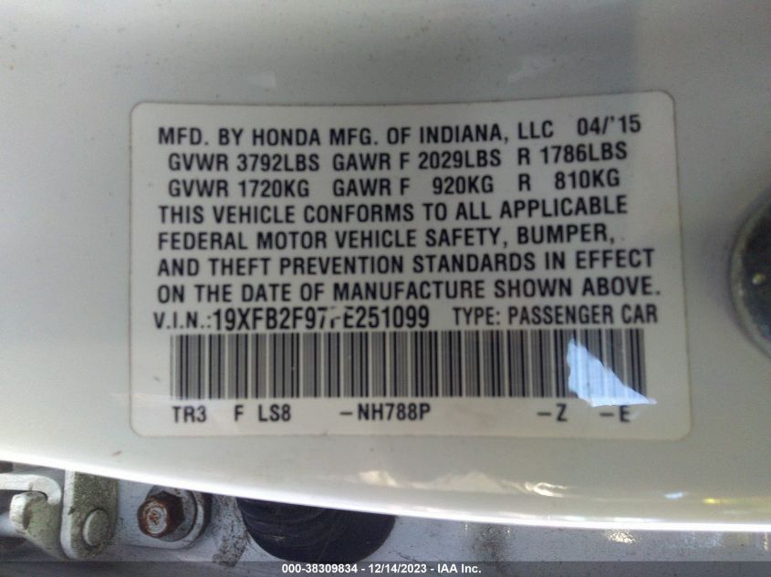 2015 HONDA CIVIC EX-L - 19XFB2F97FE251099