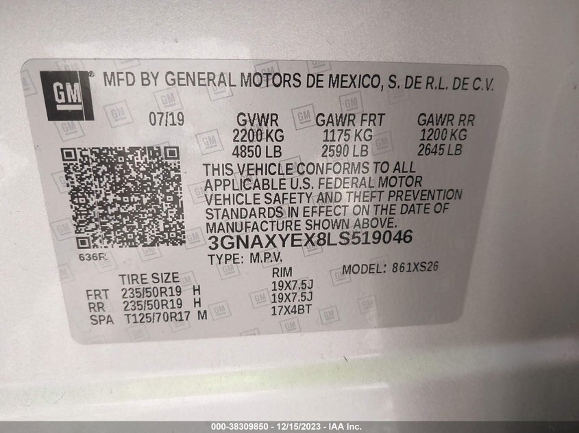 VIN 3GNAXYEX8LS519046 2020 CHEVROLET EQUINOX PREMIER