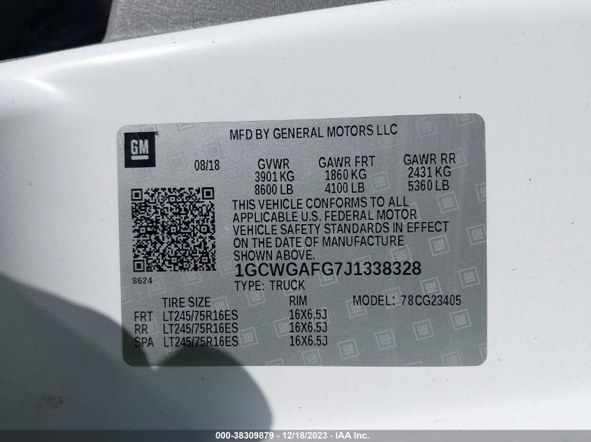 2018 CHEVROLET EXPRESS 2500 WORK VAN 1GCWGAFG7J1338328