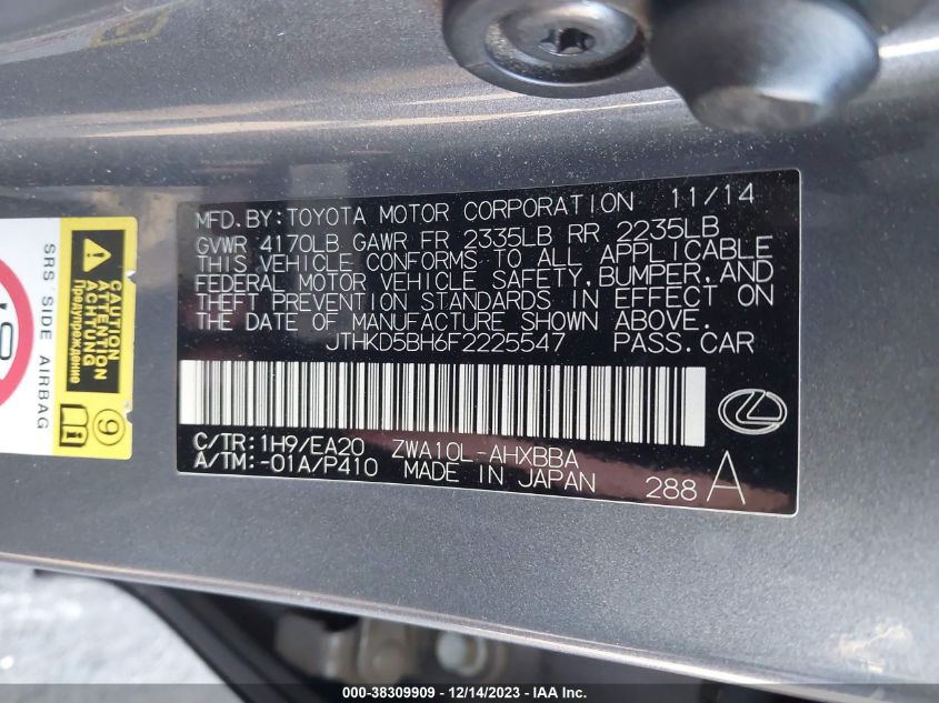 2015 LEXUS CT 200H - JTHKD5BH6F2225547