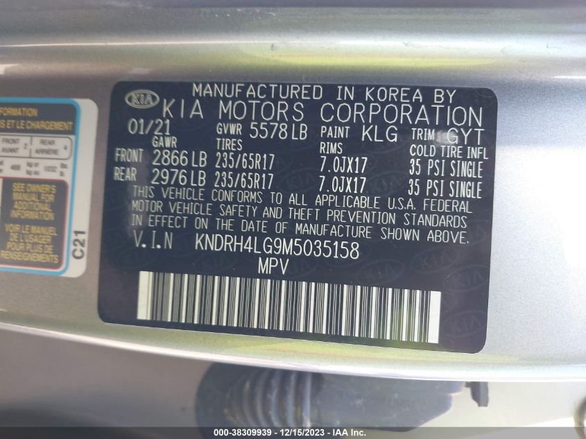2021 KIA SORENTO HYBRID EX KNDRH4LG9M5035158