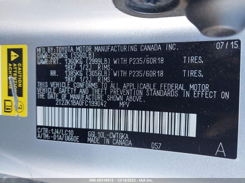 2015 LEXUS RX 350 - 2T2ZK1BA0FC199042