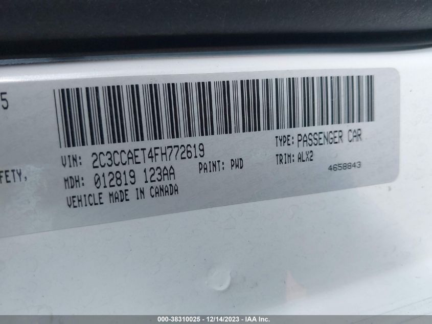 2015 CHRYSLER 300C 2C3CCAET4FH772619