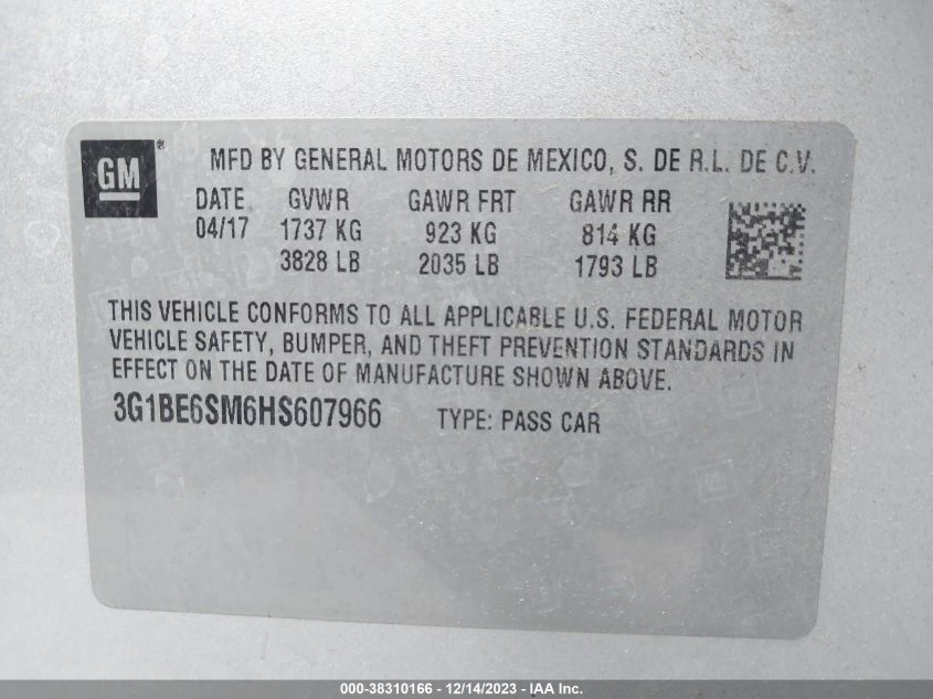 2017 CHEVROLET CRUZE LT AUTO - 3G1BE6SM6HS607966