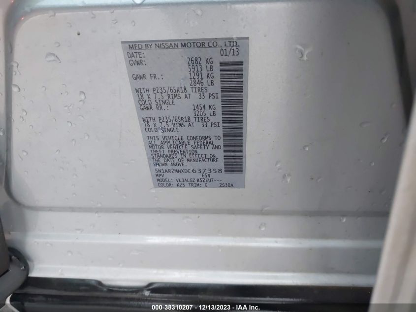 2013 NISSAN PATHFINDER SL - 5N1AR2MNXDC637358