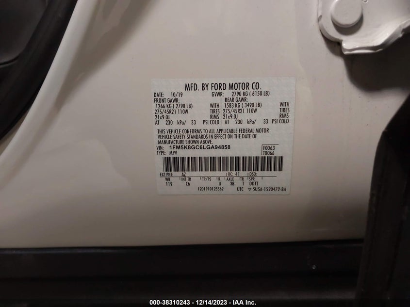VIN 1FM5K8GC6LGA94858 2020 FORD EXPLORER ST