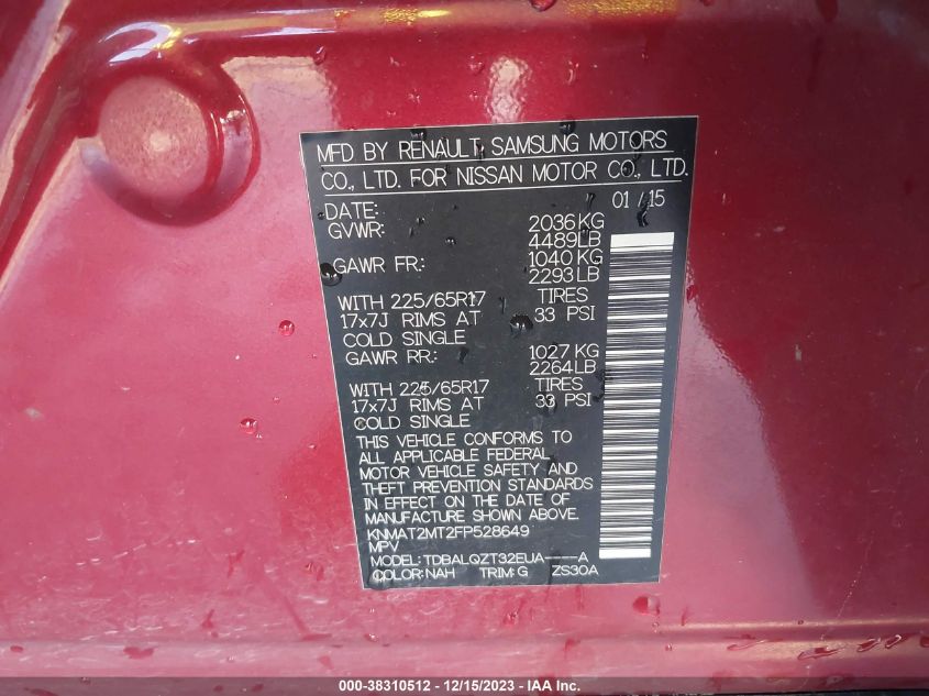 2015 NISSAN ROGUE SV - KNMAT2MT2FP528649