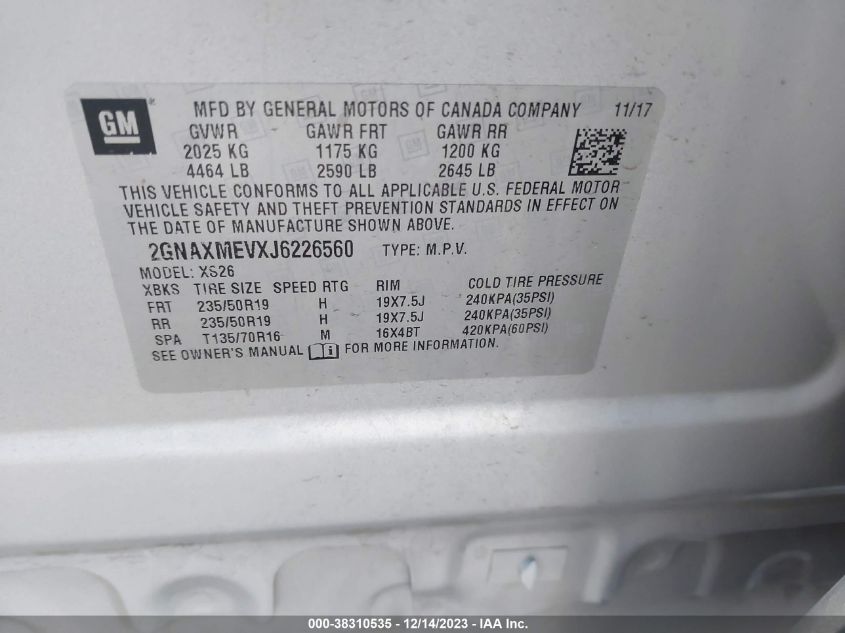 2018 CHEVROLET EQUINOX PREMIER - 2GNAXMEVXJ6226560