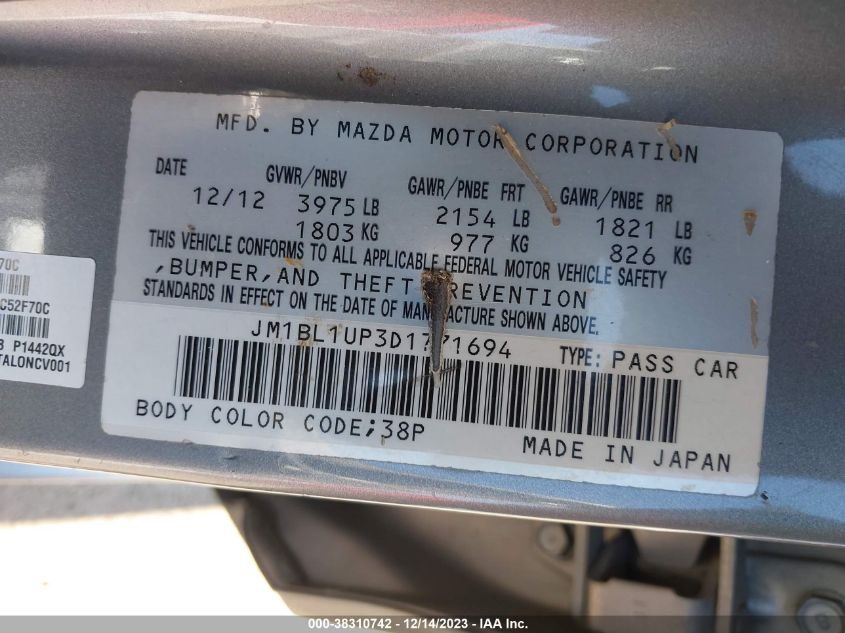 2013 MAZDA MAZDA3 I SPORT - JM1BL1UP3D1771694