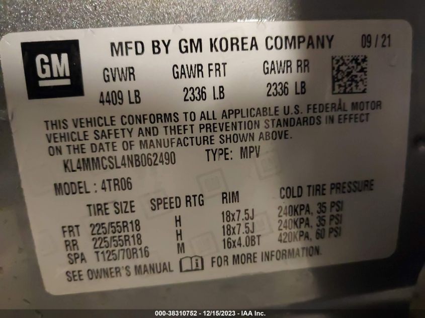 2022 BUICK ENCORE GX AWD PREFERRED - KL4MMCSL4NB062490