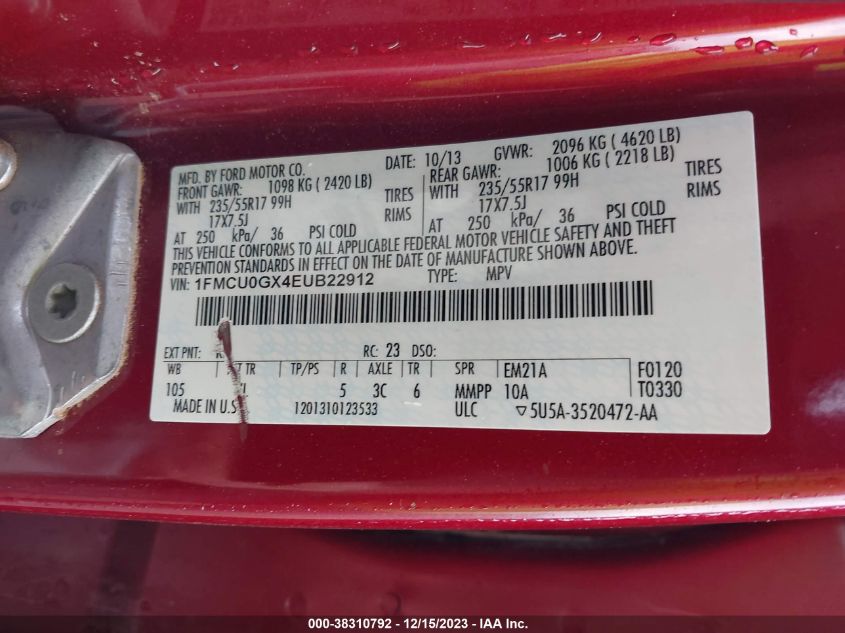 2014 FORD ESCAPE SE - 1FMCU0GX4EUB22912