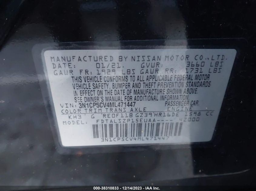 2021 NISSAN KICKS SV XTRONIC CVT - 3N1CP5CV4ML471447
