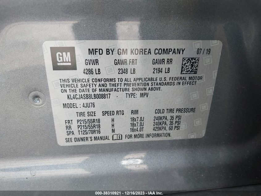 2020 BUICK ENCORE PREFERRED - KL4CJASB8LB008817