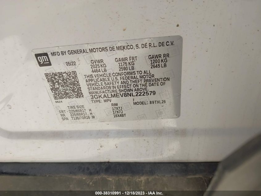 2022 GMC TERRAIN SLE - 3GKALMEV8NL222579