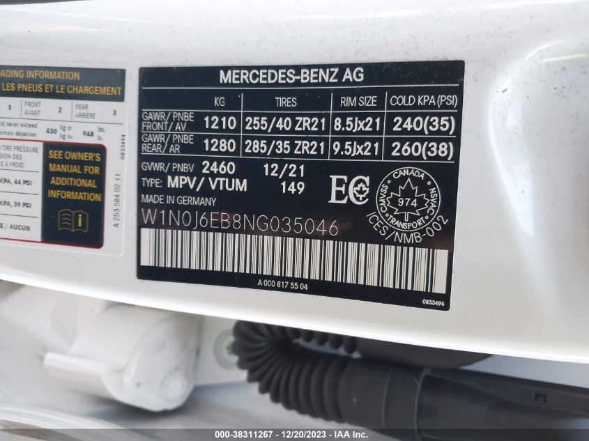 2022 MERCEDES-BENZ AMG GLC 43 4MATIC COUPE - W1N0J6EB8NG035046