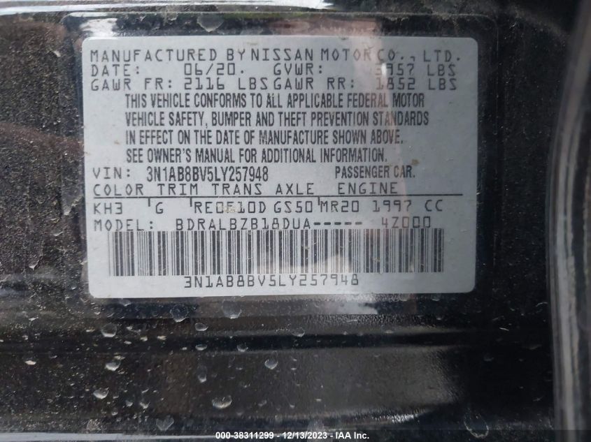 2020 NISSAN SENTRA S XTRONIC CVT - 3N1AB8BV5LY257948