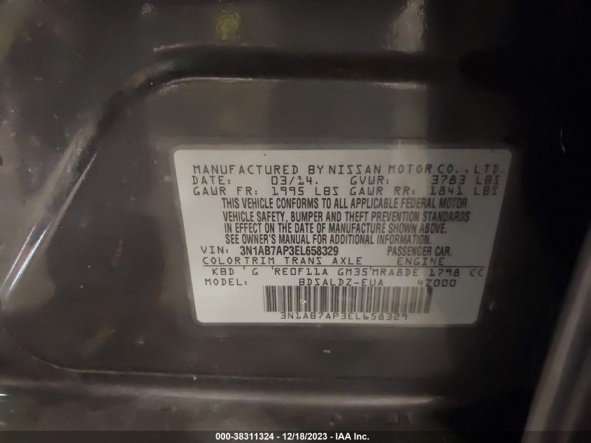 2014 NISSAN SENTRA FE+ S/FE+ SV/S/SL/SR/SV - 3N1AB7AP3EL658329