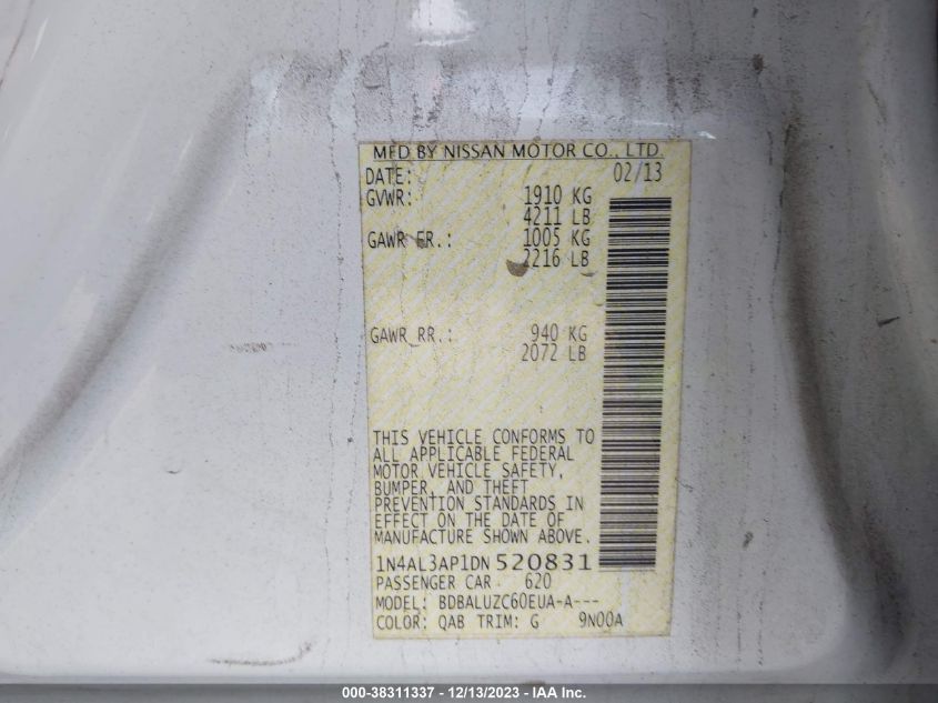 2013 NISSAN ALTIMA 2.5 SV - 1N4AL3AP1DN520831