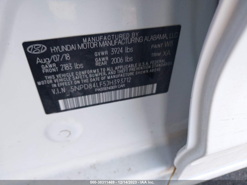 VIN 5NPD84LF5JH393712 2018 HYUNDAI ELANTRA VALUE EDITION