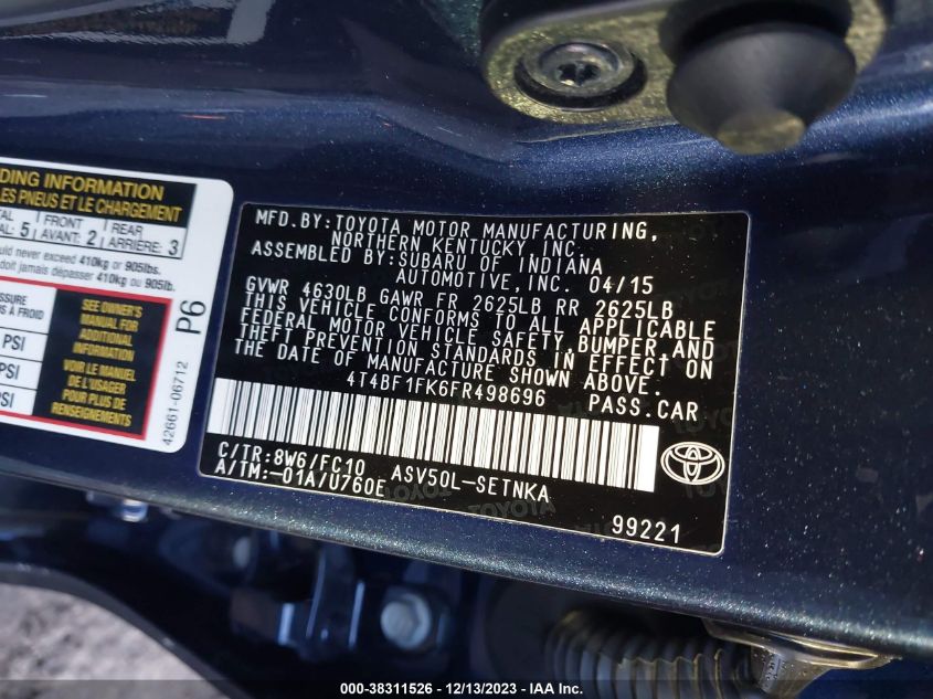 2015 TOYOTA CAMRY LE - 4T4BF1FK6FR498696
