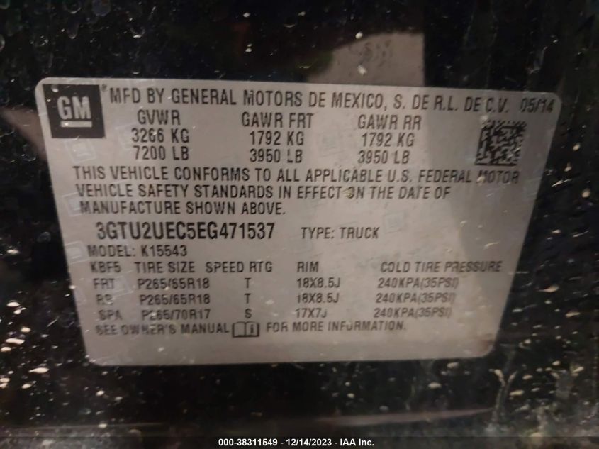 2014 GMC SIERRA 1500 SLE - 3GTU2UEC5EG471537