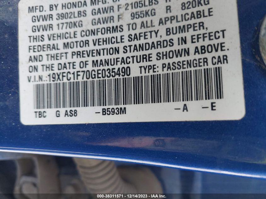 2016 HONDA CIVIC EX-L - 19XFC1F70GE035490