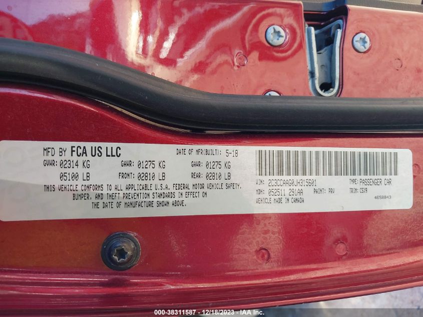2018 CHRYSLER 300 TOURING - 2C3CCAAG0JH315601