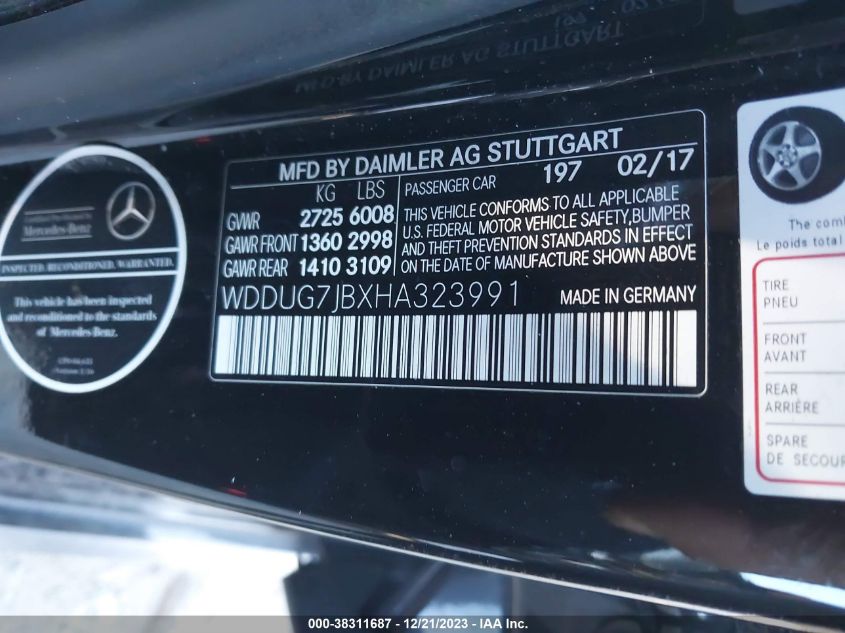 2017 MERCEDES-BENZ AMG S 63 4MATIC WDDUG7JBXHA323991