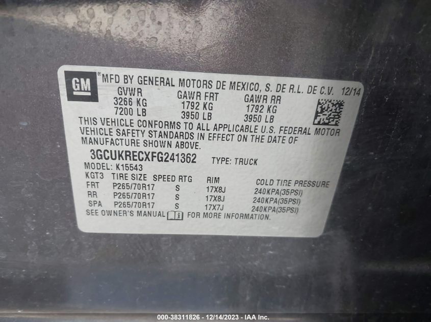 2015 CHEVROLET SILVERADO 1500 1LT - 3GCUKRECXFG241362
