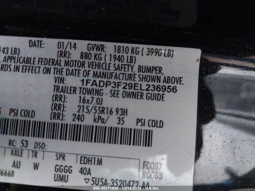 2014 FORD FOCUS SE - 1FADP3F29EL236956