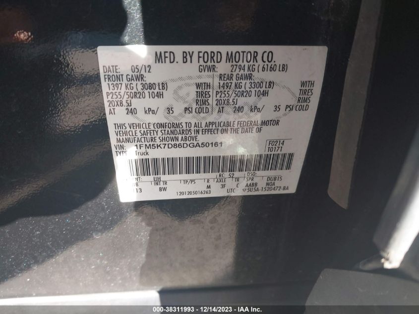 2013 FORD EXPLORER XLT - 1FM5K7D86DGA50161