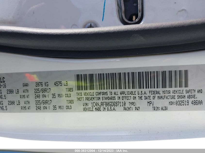 2016 JEEP PATRIOT HIGH ALTITUDE EDITION - 1C4NJRFB0GD697110