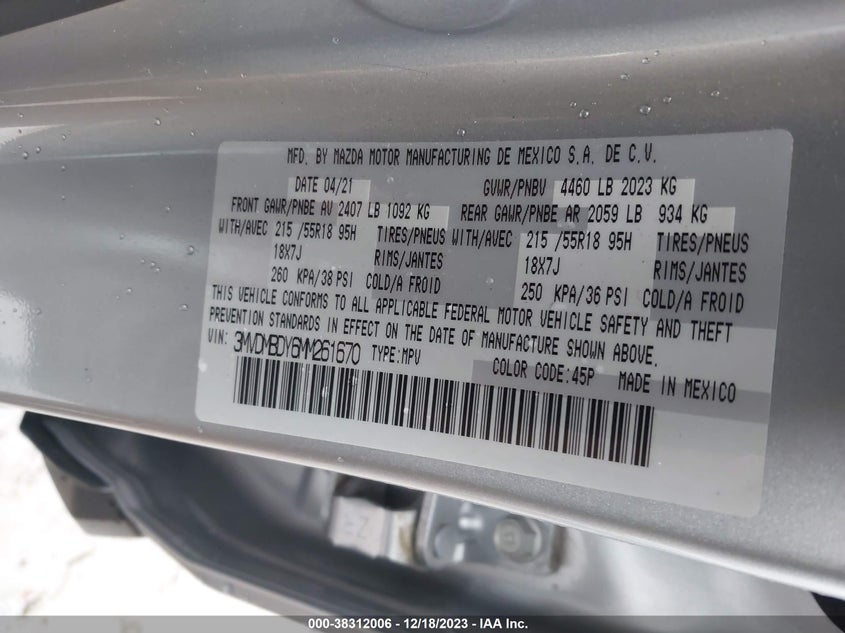 VIN 3MVDMBDY6MM261670 2021 MAZDA CX-30 2.5 TURBO PREMIUM
