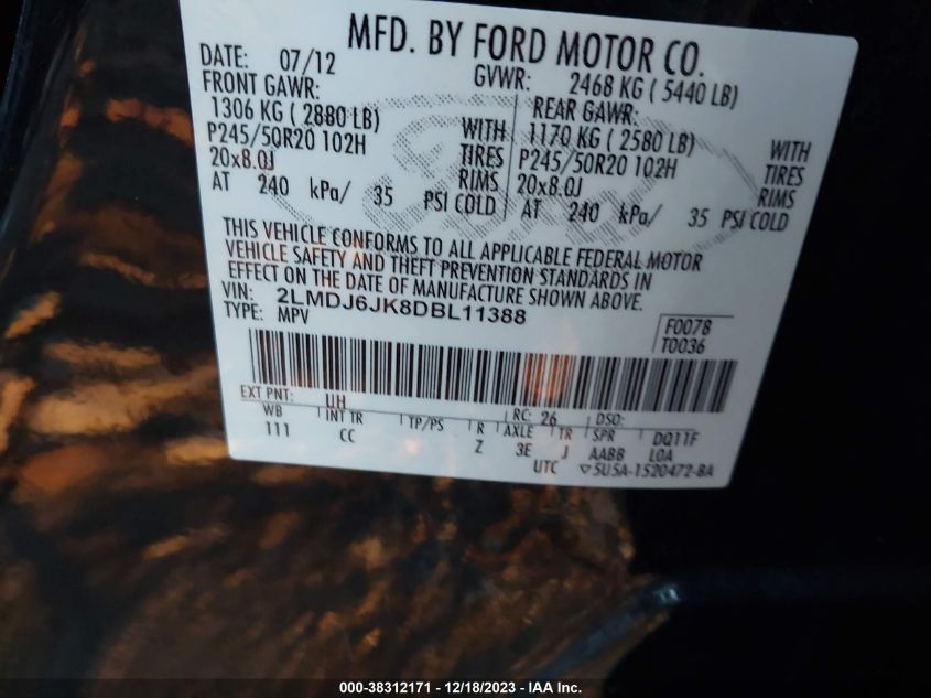 2013 LINCOLN MKX - 2LMDJ6JK8DBL11388