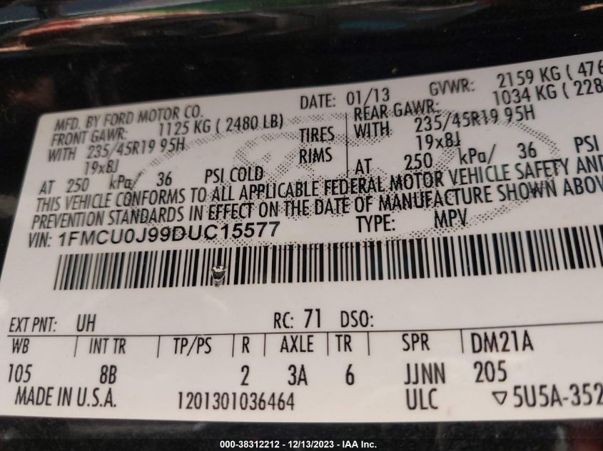 2013 FORD ESCAPE TITANIUM - 1FMCU0J99DUC15577