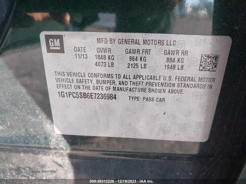 2014 CHEVROLET CRUZE 1LT AUTO - 1G1PC5SB6E7236984