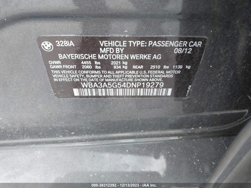 2013 BMW 328 I WBA3A5G54DNP19279