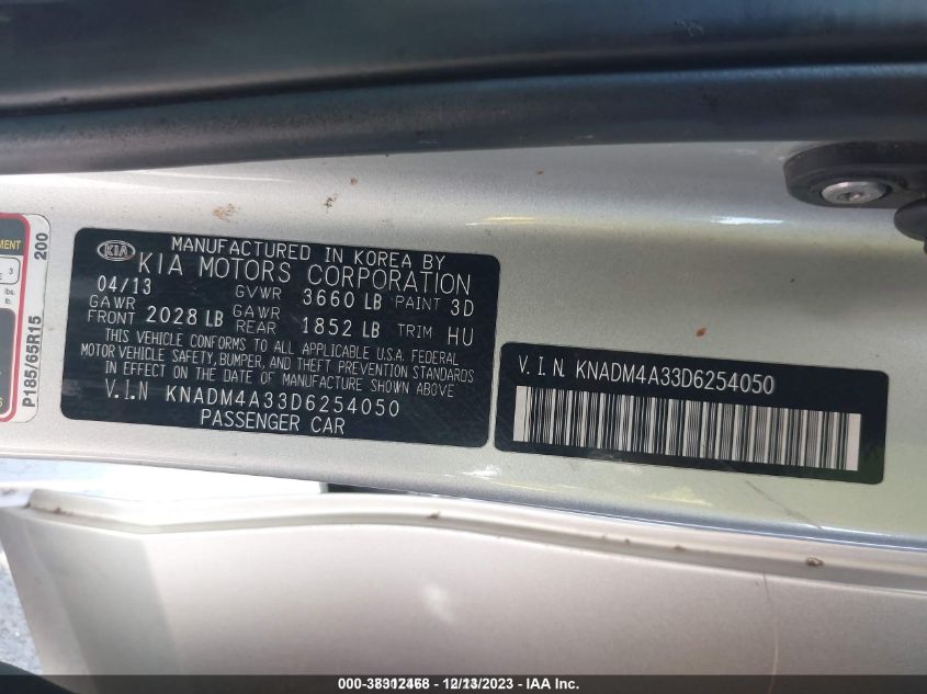 2013 KIA RIO LX - KNADM4A33D6254050