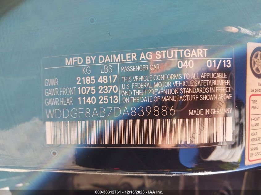 2013 MERCEDES-BENZ C 300 LUXURY 4MATIC/SPORT 4MATIC - WDDGF8AB7DA839886