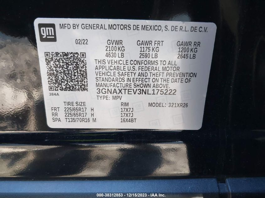 2022 CHEVROLET EQUINOX AWD 2FL - 3GNAXTEV3NL175222