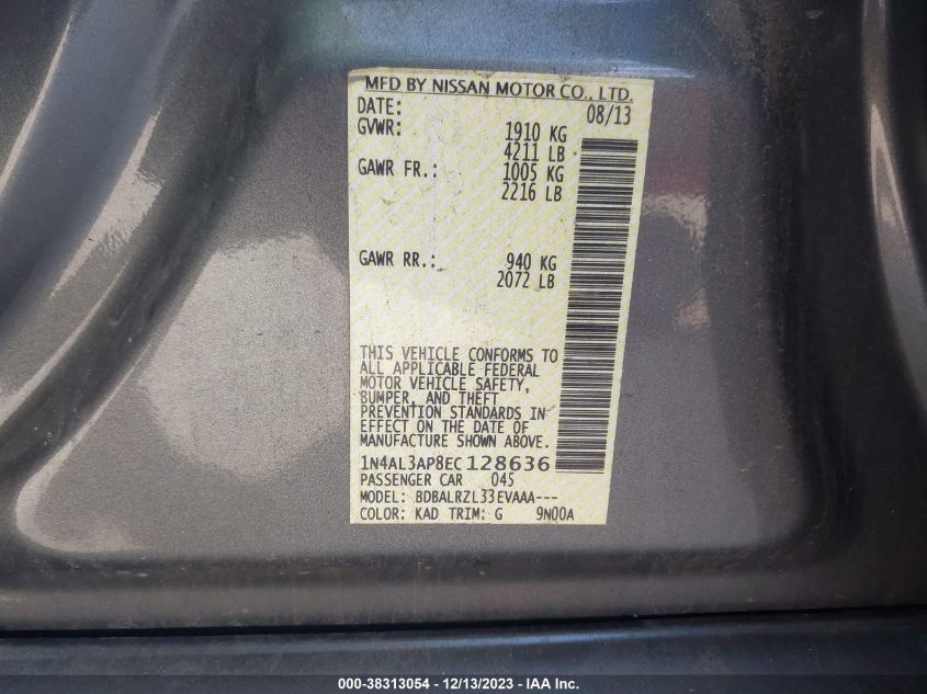 2014 NISSAN ALTIMA 2.5/S/SV/SL - 1N4AL3AP8EC128636