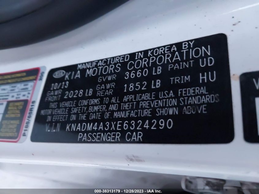 2014 KIA RIO LX - KNADM4A3XE6324290