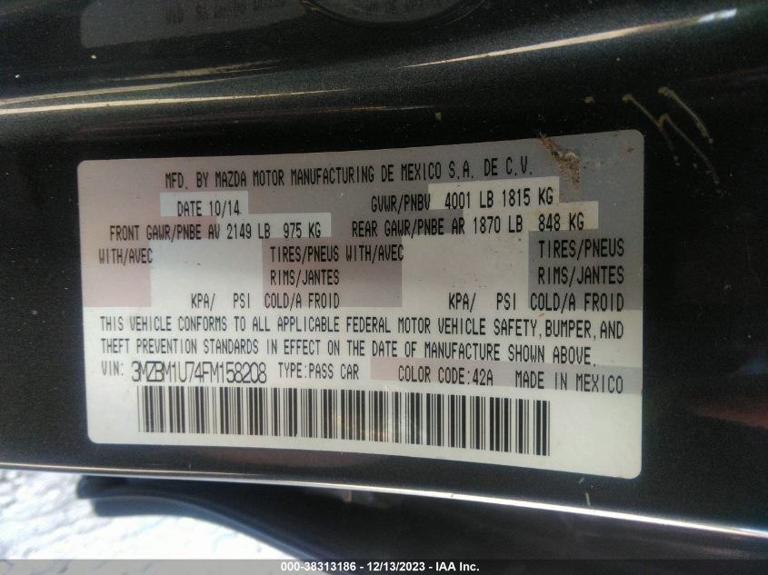 2015 MAZDA MAZDA3 I SPORT - 3MZBM1U74FM158208