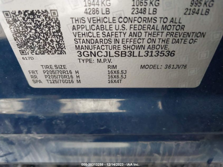 2020 CHEVROLET TRAX FWD LT - 3GNCJLSB3LL313536