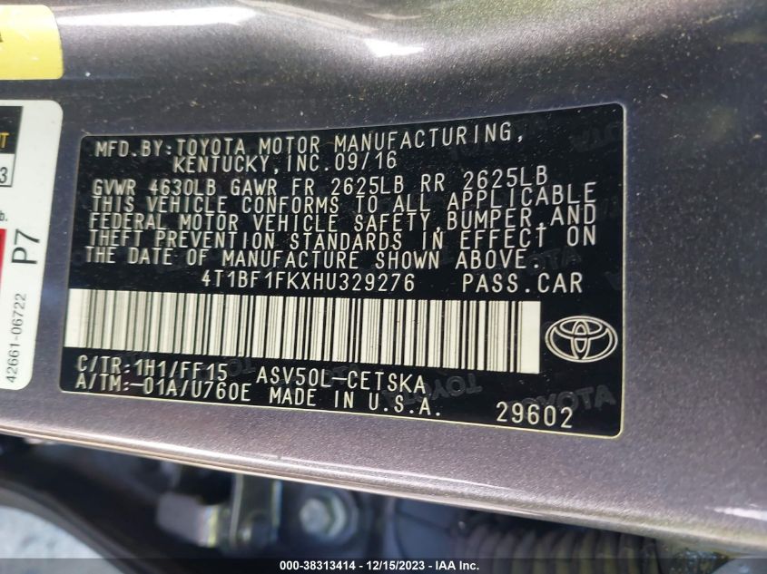2017 TOYOTA CAMRY SE - 4T1BF1FKXHU329276
