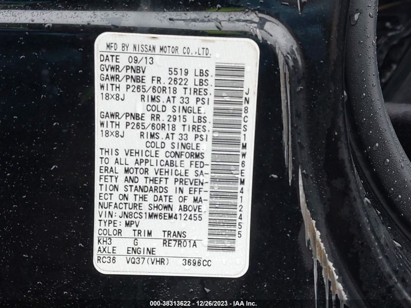 2014 INFINITI QX70 - JN8CS1MW6EM412455