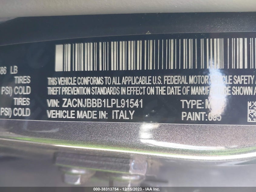 VIN ZACNJBBB1LPL91541 2020 JEEP RENEGADE LATITUDE